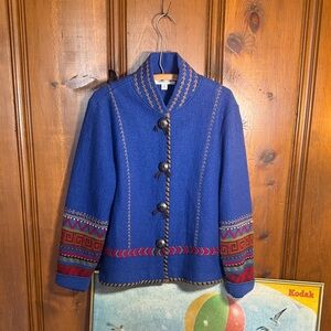 Vintage Vibrant Blue Boiled Wool Southwestern Jacket